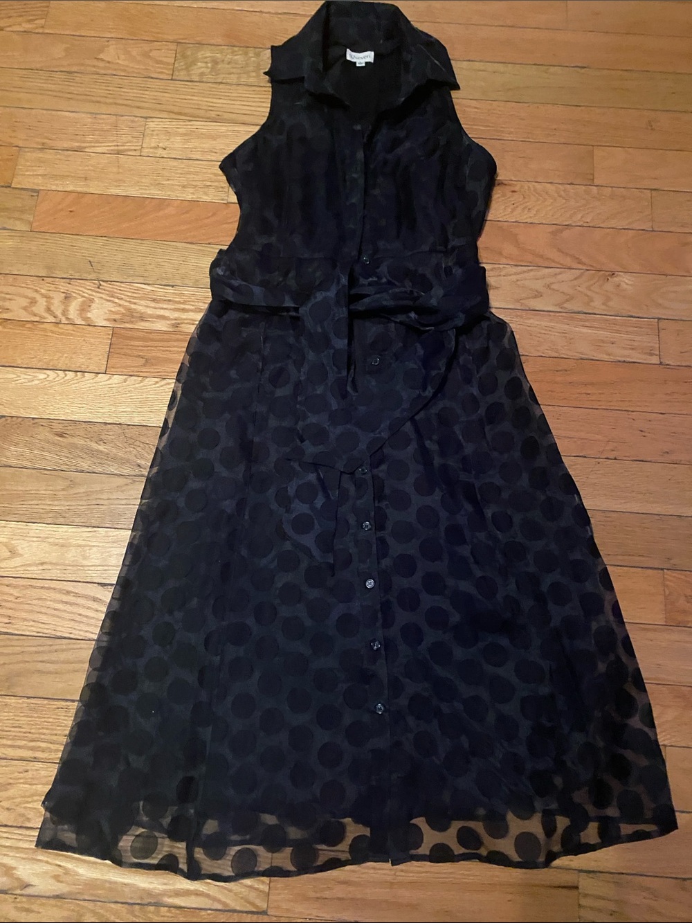 Seven7 Black Sleeveless Polka Dot Button-Front Midi Dress
